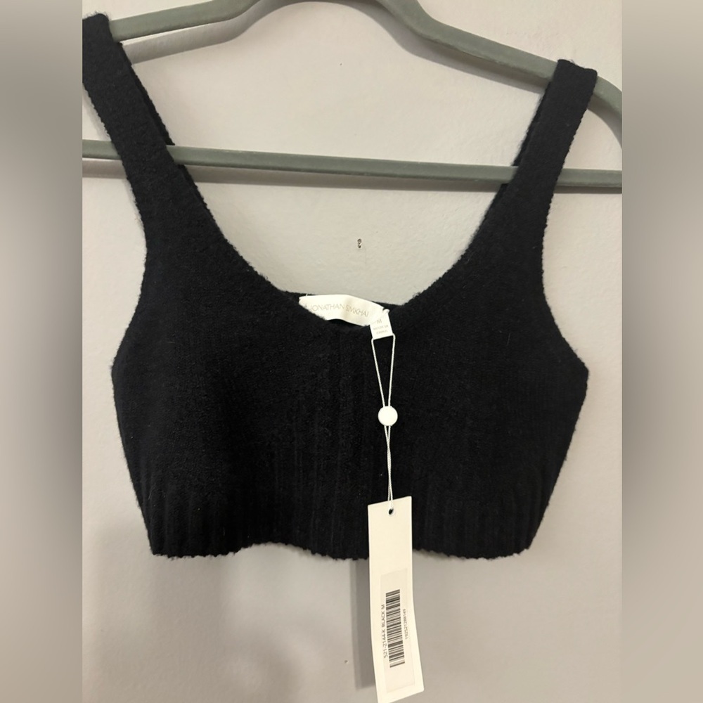 Jonathan Simkhai Ribbed Knit Wool Blend Black Bralette Crop Size Medium NWT
